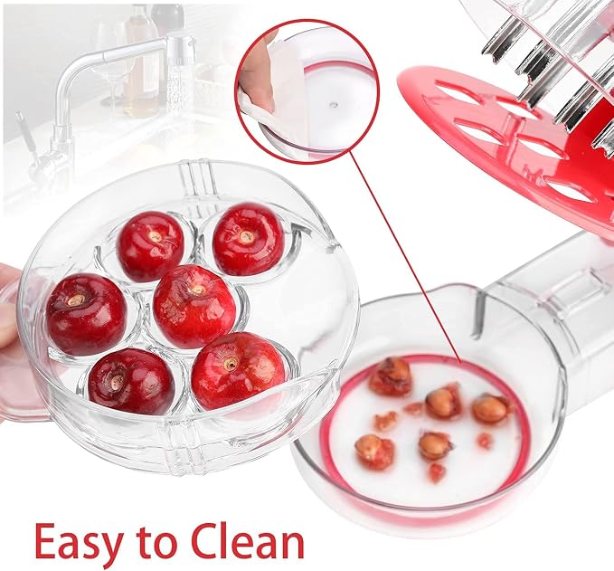Cherry Pitter Cherry Pitter Tool Remove 6 pits/time-Red | 6 Stainless Steel Rods with Lock Design, Anti-juice Splash,Saving time and Enjoy to Use/Clean