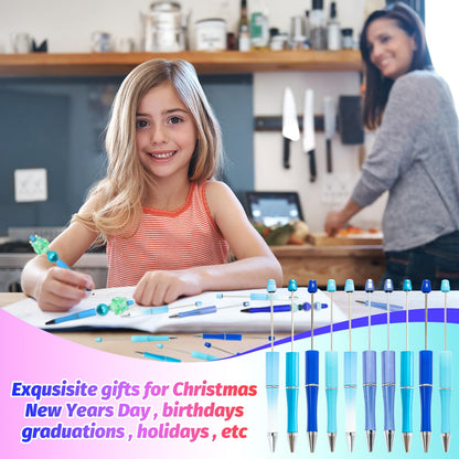 DASTTUIS 150 Pieces DIY Beadable Pen Kit – 50 Plastic Ballpoint Pens with Refills & Bags – School Supplies, Office Accessories & Decorative Items for Students & Teachers (Blue)