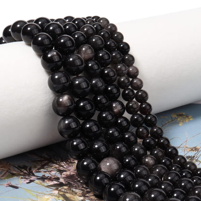 35pcs 10mm Natural Silver Obsidian Gemstone Beads Energy Healing Crystal Round Loose Stone Beads for Jewelry Making, DIY Bracelets Necklaces