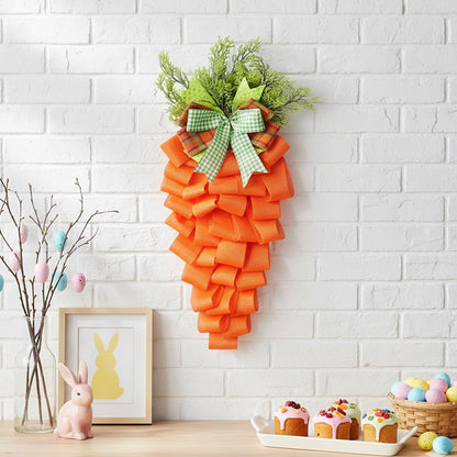 Easter Carrot Wreath Spring Decoration for Front Door, Rustic Stairway Swag Garland with Bow for Window Decor Party Supplies