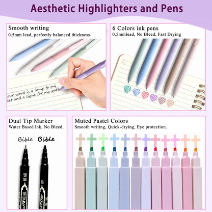 Bible Study Supplies Journaling Kit for Women,Office School Supply Set with Large Pen Case,Bible Study Journal Notebook,No-Bleed Highlighters and Pens,Sticky Notes,Bible Tabs Bookmark (purple)