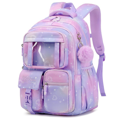 PIG PIG GIRL Kids Backpack for Girls - School Bags for Middle School Students - Book Bag for Elementary Primary - Kawaii Ita Backpack - Purple