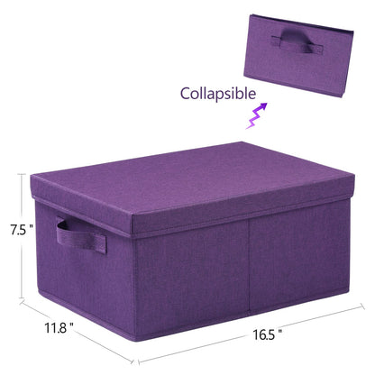 HOONEX Storage Bins with Lids for Organizing, Pack of 2, Storage Boxes with 2 Carry Handles and Sturdy Heavy Cardboard, 16.5" L x 11.8" W x 7.5" H for Shoes, Books, Clothes, Nursery, Dark Purple