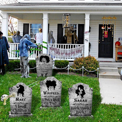Halloween Decorations Outdoor Graveyard Tombstones:4 Pack Large Hocus-Pocus Yard Signs with Stakes, Outside Graveyard Decor Spooky RIP Headstones, Stone Texture Cemetery Props for Lawn Haunted House