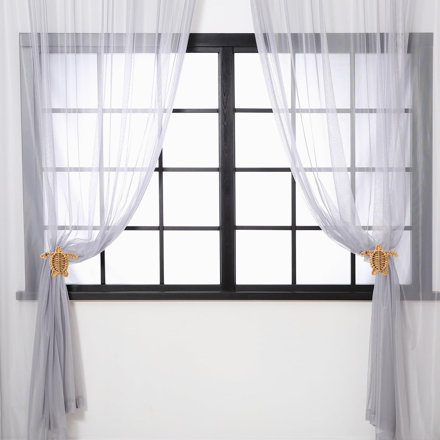 Leinuosen 2 Pack Boho Curtain Holdbacks Rattan Tiebacks Coastal Curtain Holdbacks for Curtains Wall Mounted Nautical Ocean Wooden Drapery Hook Rustic for Summer Home Office Bedroom Window(Sea Turtles)
