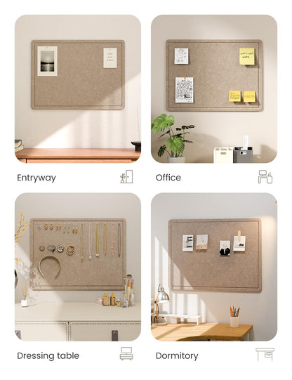 Fluxynara Bulletin Board, 23.6" x 17.5" Cork Board Alternative with 12 Safe Removable Adhesive Tabs, Foldable Felt Pin Board for Home Office, Classroom, Bedroom,Entryway for Walls—Taupe