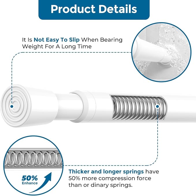 AIZESI 2pcs Spring Tension Rods Adjustable 26 to 39 inch Small Tension Curtain Rod No Drilling Expandable Spring Loaded Curtain Rod,Suitable for Doors and Windows 28 to 36 inch, White