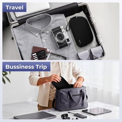 Skycase Travel Cable Organizer - Lightweight Water Resistant Dual-Layer Tech Pouch with Wrist Strap 10 Compartments Electronic Organizer Travel Case for Charger Cord Hard Drive,Medium,Black