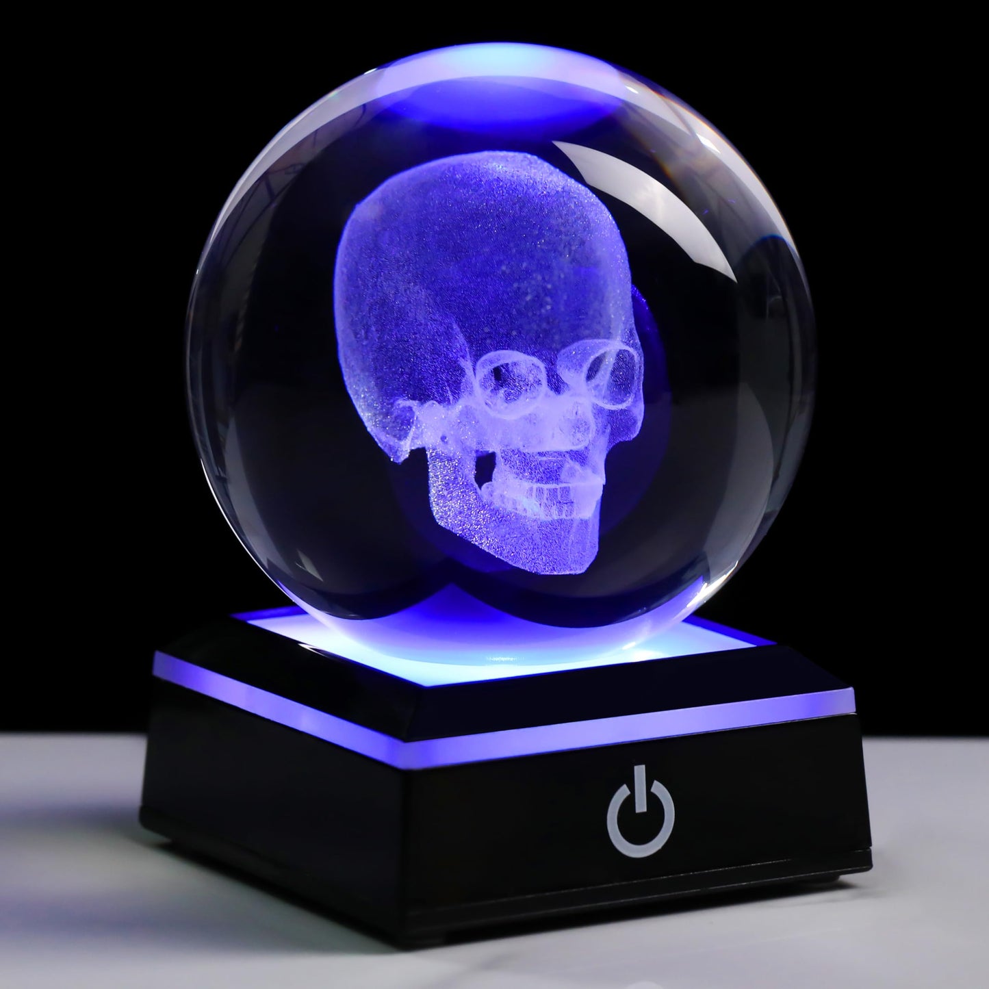 Qianwei 3D Crystal Skull Decor- 80MM Halloween Skull Light Witch Figurines Occult Medieval Goth Satanic Home Desk Glass Skull Decor Witchy Gifts Horror Statue