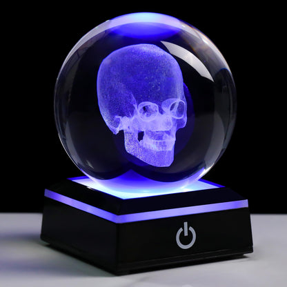 Qianwei 3D Crystal Skull Decor- 80MM Halloween Skull Light Witch Figurines Occult Medieval Goth Satanic Home Desk Glass Skull Decor Witchy Gifts Horror Statue