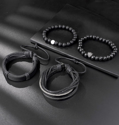 Tornito 15Pcs Braided Leather Bracelet String Wood Bead Woven Ethnic Boho Cuff Wrap Stretch Wristbands Bracelets Set for Men Women Size Adjustable