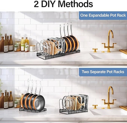 ORDORA Pots and Pans Organizer under Cabinet with Pot Lid Organizer, Expandable Rack for Pan and Pot Organizers Inside Cabinet, 11.8"-22.8" Adjustable with 12 Dividers for Kitchen Organization, Black