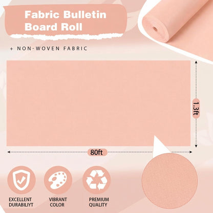Breling 16 inch x 80 ft Fabric Bulletin Board Roll for Classroom Waterproof Non-Woven Fabric Background Roll Anti-Wrinkle Bulletin Board Background for Back to School Wall Decor DIY Craft(Blush)