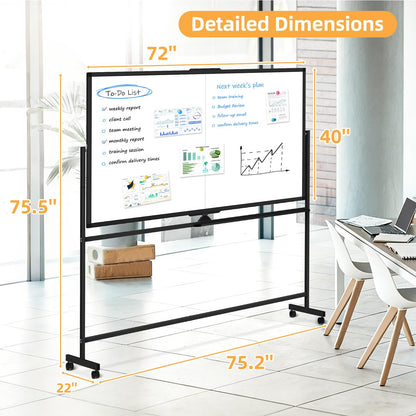 WALGLASS Rolling Whiteboard on Wheels, 72"x40" Double-Sided Dry Erase White Board with Stand, Large Magnetic Whiteboard, Giant Portable Standing Board for Office, School, Home, Classroom 6 x 3.33 ft