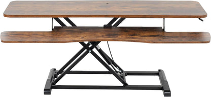 VIVO 48 inch Desk Converter, K Series, Height Adjustable Sit to Stand Riser, Dual Monitor and Laptop Workstation with Wide Keyboard Tray, Rustic Vintage Brown Top, Black Frame, DESK-V048KN