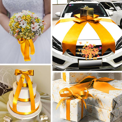 CenterZ 6 inch x 24 yards Long Golden Yellow Satin Ribbon, Wide Solid Fabric Ribbons Roll for Halloween Wedding Birthday Party Decoration, Gift Wrapping, Handmade Craft Bow, Chair Sash, Indoor Outdoor