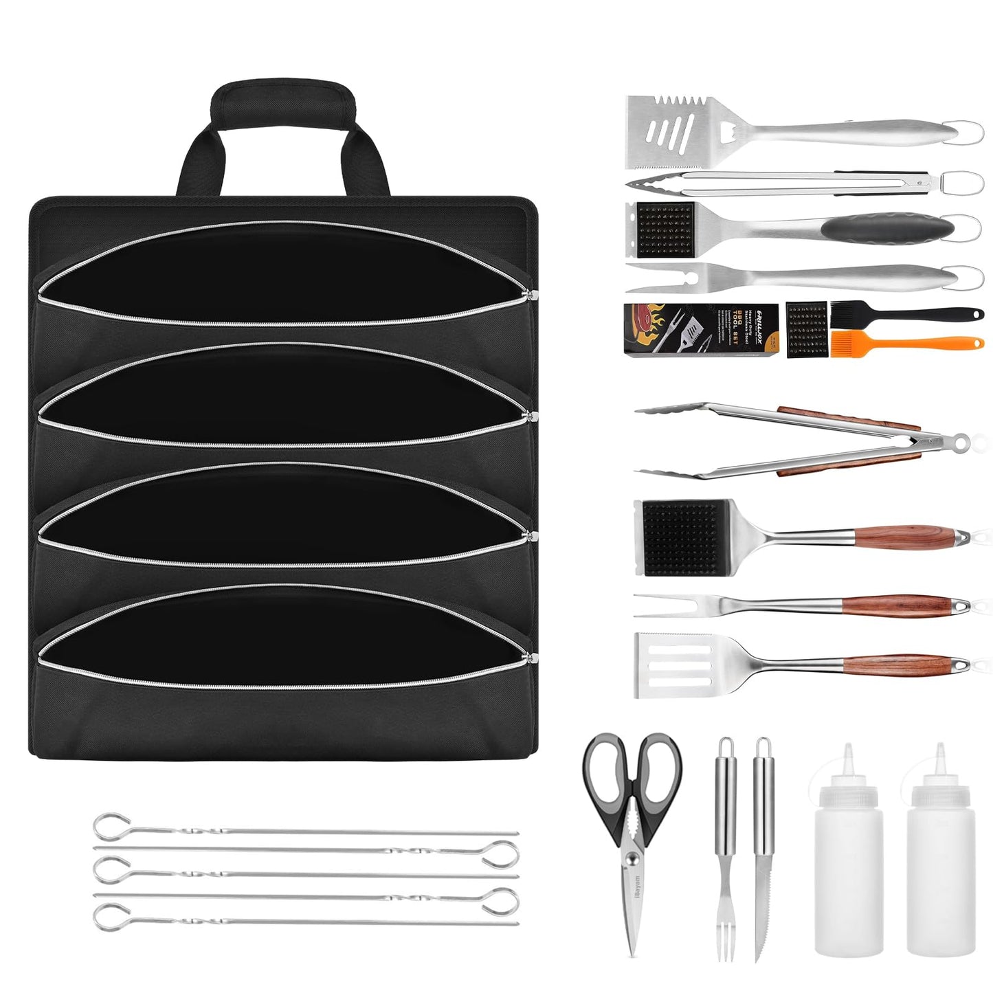 Grill Tool Accessory Storage Bag Roll Up, BBQ Tools Carry Orangizer Case for Grilling Utensil, Large Oxford Cloth Griddle Classifiable Holder for Outdoor Camping Barbecue Hiking Picnic Trip(Box Only)