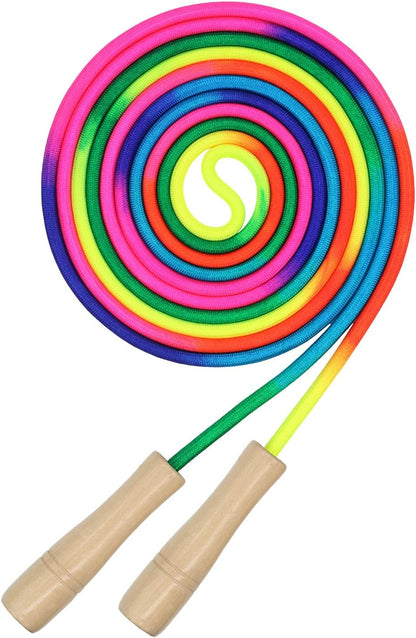 16 FT Long Jump Rope for Kids, 1 Pack Double Dutch Skipping Rope with Wooden Handle, Multiplayer Rainbow Jumping Rope for Outdoor Fun, School Sport, Party Game