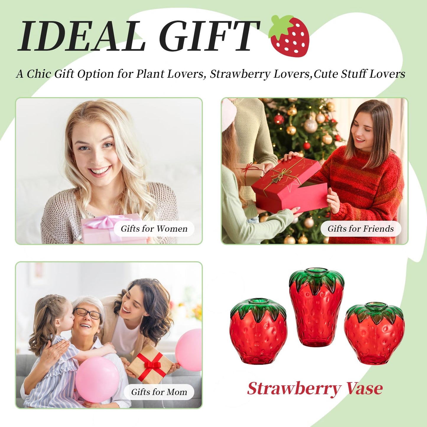 Glass Strawberry Propagation Vase Decor: Glasseam Cute mini vases Propagation Stations for Home - Unique 5Pcs Flower vase Set Terrarium Jar Gifts for Women Friends Mom Birthday Housewarming Holidays