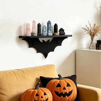 Zoonlinpp Bat Shelf Floating Shelves for Wall Halloween Gothic Room Decor for Bedroom Kitchen Livingroom Wall Shelf with 3 Key Hooks