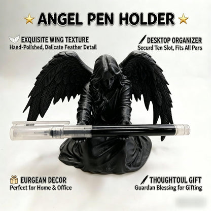 gekoaoo Angel Pen Holder with Hand-Polished Feather Wings, Desktop Organizer, Home & Office Decor, Guardian Gift (Black)