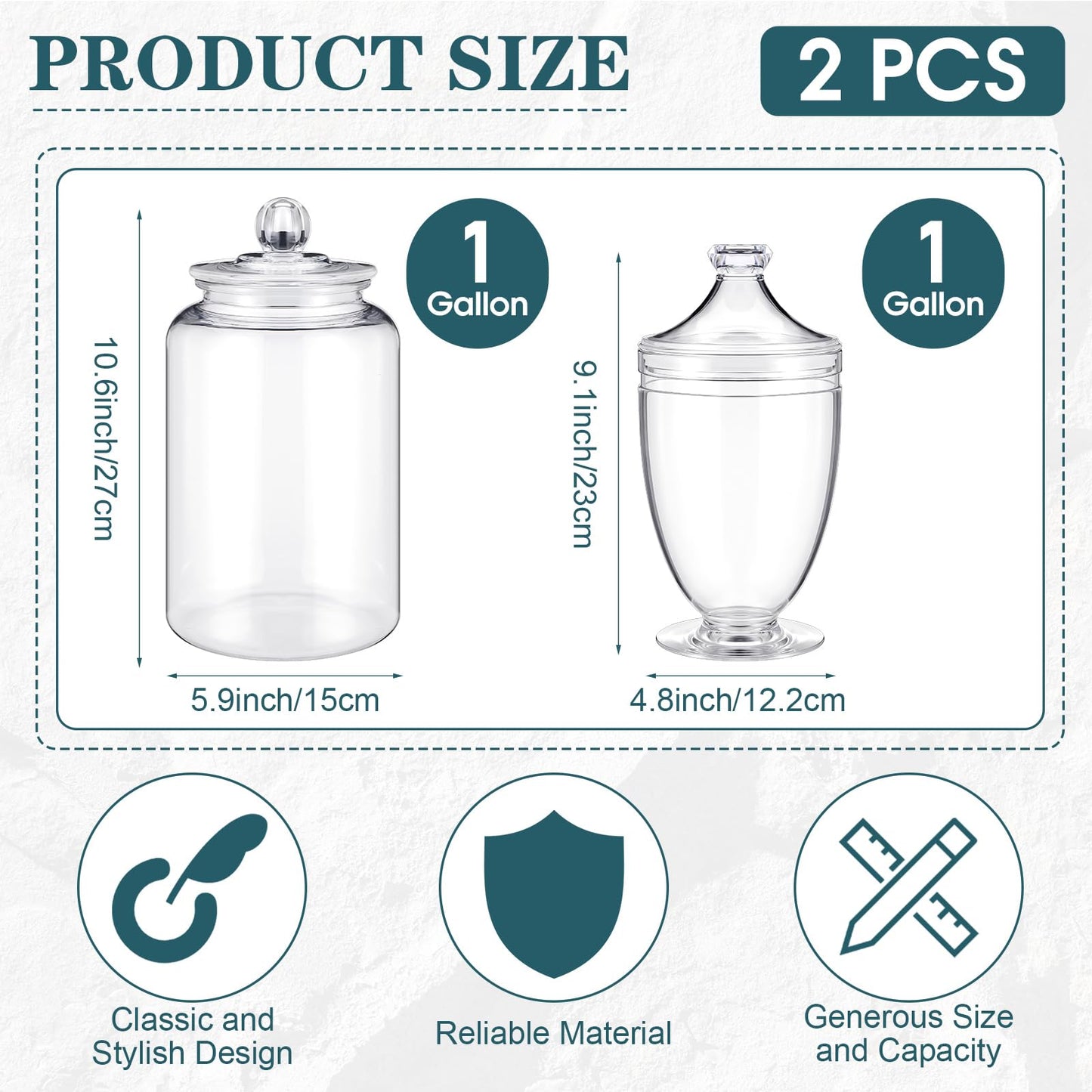 Nuogo 2 Pcs 1 Gallon Plastic Candy & Cookie Jar with Lids 128 oz Decorative Apothecary Jars Candy Buffet Containers Clear Airtight Food Storage Canister Home Decor Centerpiece (Bottle+cup Shape)