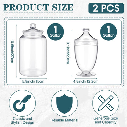 Nuogo 2 Pcs 1 Gallon Plastic Candy & Cookie Jar with Lids 128 oz Decorative Apothecary Jars Candy Buffet Containers Clear Airtight Food Storage Canister Home Decor Centerpiece (Bottle+cup Shape)