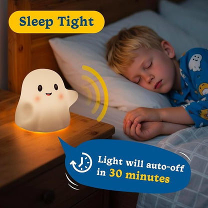 Rechargeable Night Light for Kids - Silicone Lamp with Touch Sensor for Kids Room - LED Squishy Night Light for Baby Nursery with 19 Interactive Sounds/3 Light Modes/30-Min Timer