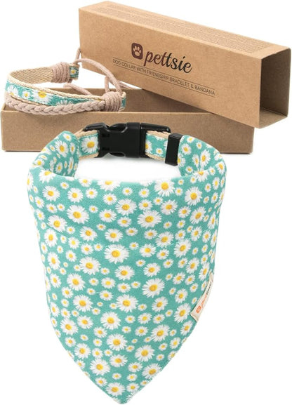 Pettsie Hemp Dog Bandana Collar & Matching Owner Friendship Bracelet | Adjustable, Durable Hemp, Soft & Comfortable, Secure D-Ring, Matching Friendship Bracelet, Green