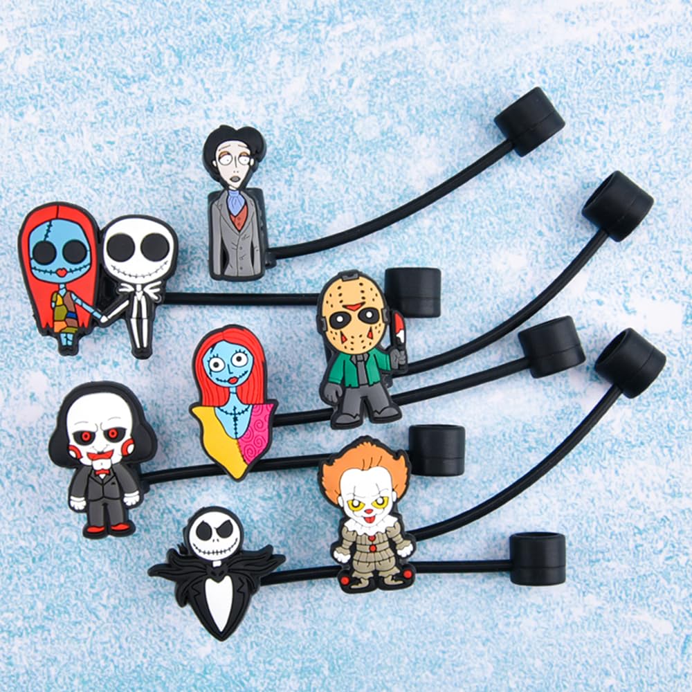 Bulk of Halloween Straw Cover Cap, 10mm Silicone Black Reusable Straw Toppers fit Stanley 30&40 Oz Tumbler with Handle Accessories 20B