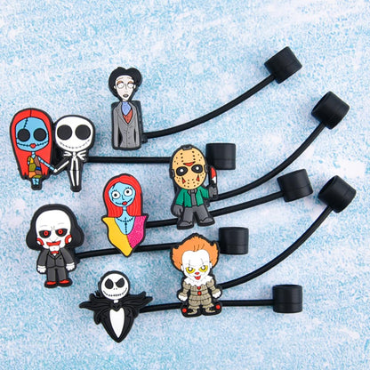 Bulk of Halloween Straw Cover Cap, 10mm Silicone Black Reusable Straw Toppers fit Stanley 30&40 Oz Tumbler with Handle Accessories 20B