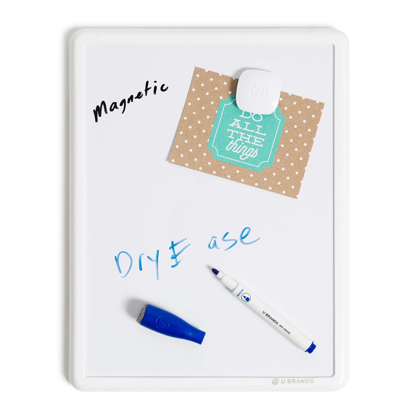 U Brands Contempo Magnetic Small Whiteboard, 8.5” x 11”, White Modern Frame, Mini White Board for Students, Fridge and Locker Dry Erase Board, Includes 4 Markers & Magnet