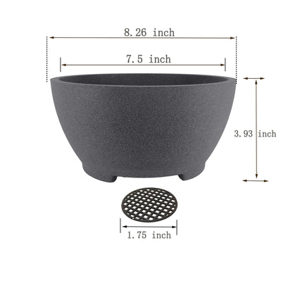 TINYVISTA 8.26” Gray Ceramic Bonsai Pot with Drainage Holes - Large Unglazed Clay Planter for Ficus Trees, Succulents & Indoor Plants, 4" Deep Round