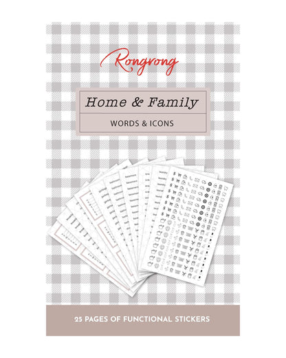 Rongrong House & Family Words and Icons Sticker Book – 25 Pages of Functional Planner Stickers – Chore, Cleaning, and Home Organization Stickers for Planners, Journals, Calendars & Family Schedules