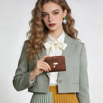 Pomelo Best Wallet Women Large Capacity Bifold Wallets for Women Credit Card Holder 8 Card Slots with 2 ID Window Zipper Coin Pocket Brown