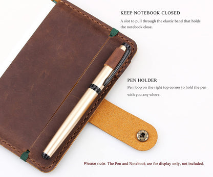 Fasjosma Leather Journal Cover for 3.5"x5.5" Hardcover Notebook, Rustic Handmade Leather Notebook Cover Compatible with Moleskine, Pocket-Sized Hardcover Notebook, Brown