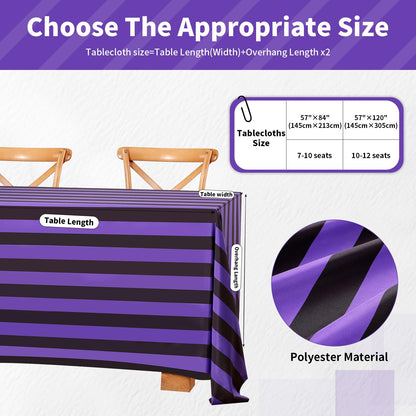 SoarDream Black Purple Polyester Halloween Tablecloth: 57×120 Inch Striped Table Cloth Rectangle Waterproof Table Cover - Holiday Camping Banquet Kitchen Dinning Decoration