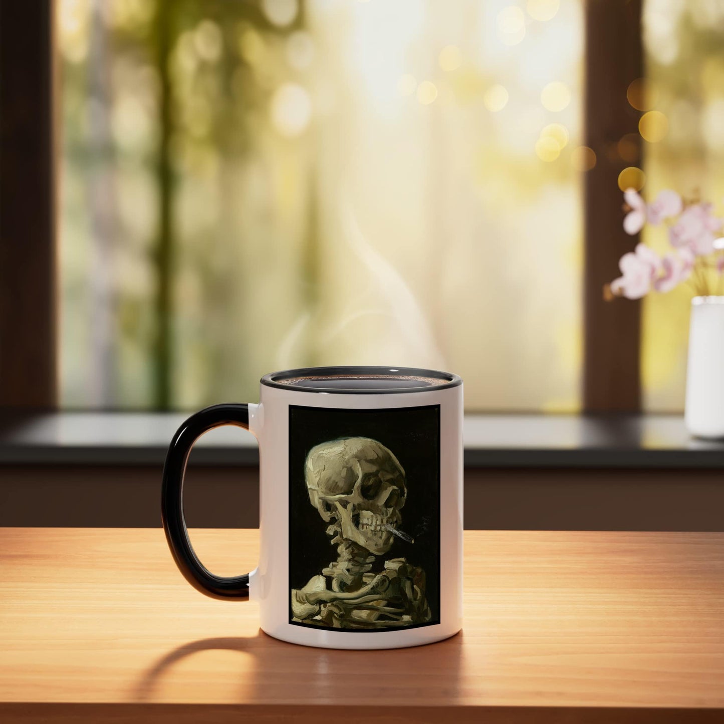 Vincent van Gogh Head of a Skeleton with a Burning Cigarette Ceramic Mug, Black/White