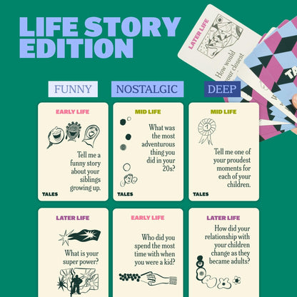 TALES 150 Life Story Interview Kit, Conversation Cards, for Grandparents, Parents, Families, Adults, Game Night, Road Trips, Dinner Table, Getting to Know You (New Edition)
