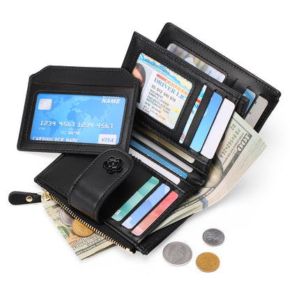 RNIEGA Small Wallets for Women Leather Bifold Wallet Women RFID Blocking Purse Credit Card Holder with 15 Card Slots and ID Window Coin Pocket