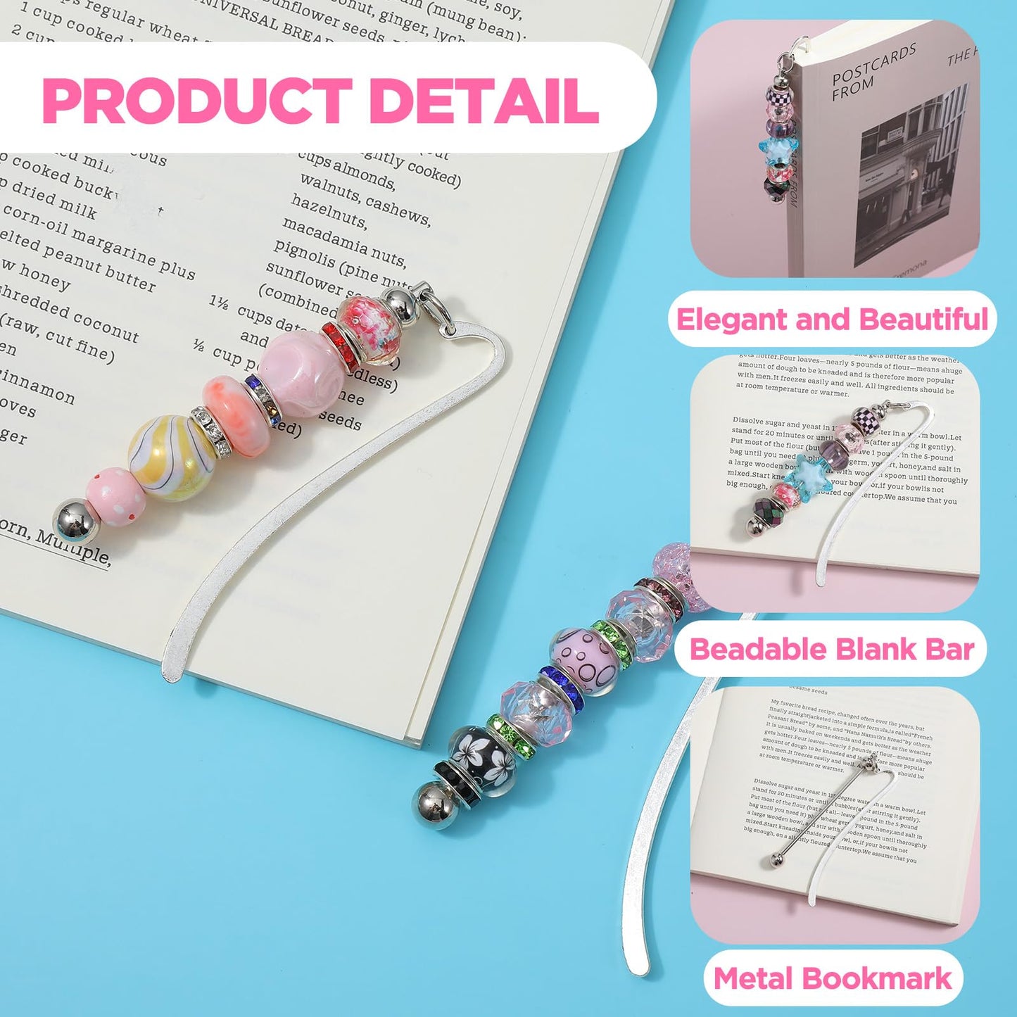 Beadable Bookmarks 20pcs Beaded Bookmark DIY Metal Blank Bar Bulk for Beads Craft Jewelry Pendant Charm Gift Modern Beaded for DIY Making Craft Book Lover Student Teacher Office Supply Beading Mark