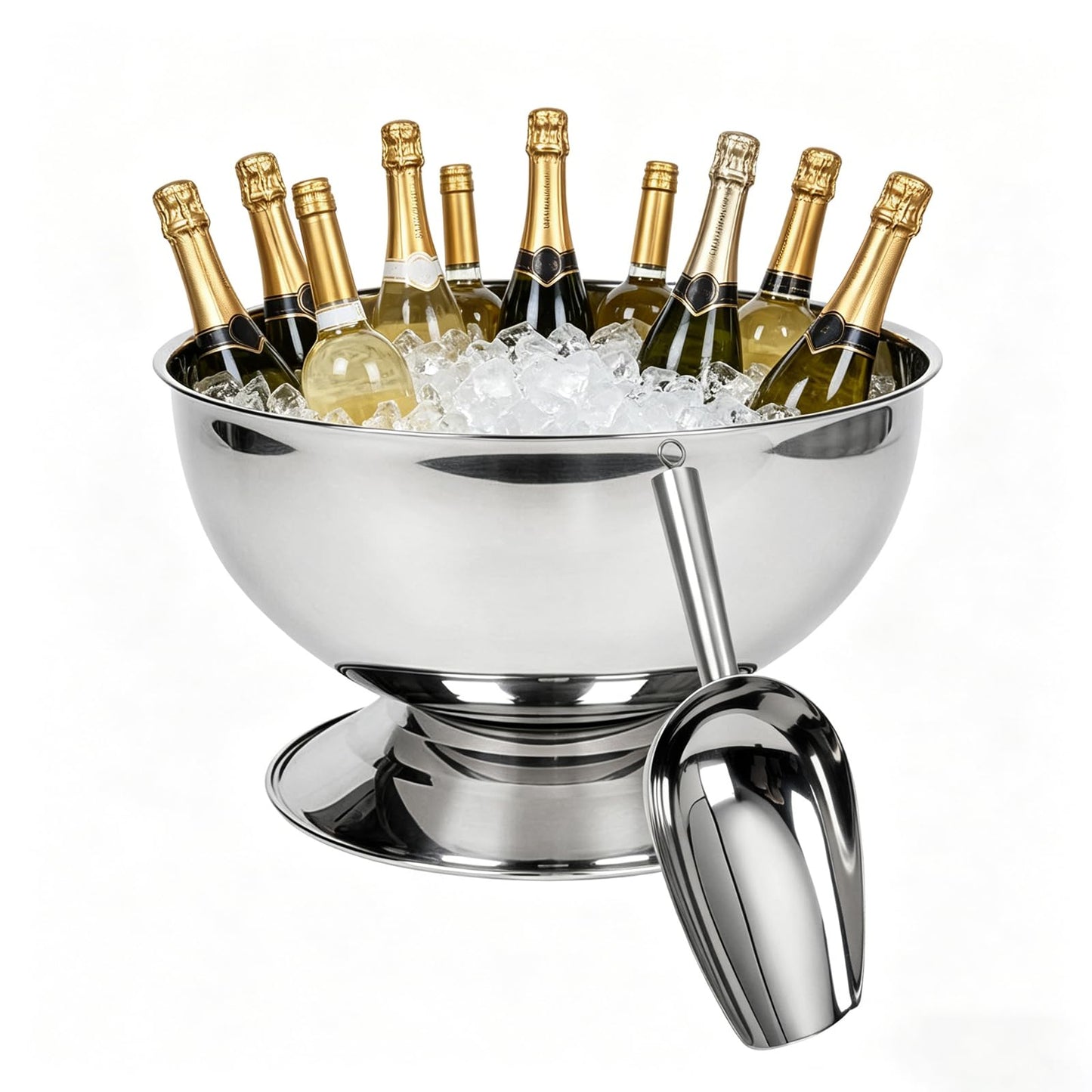 3 Gallon Ice Bucket for Parties,12L Champagne Bucket Stainless Steel Beverage Tub with Scoop,Large Ice Holder Container Champagne Bowl with Base - Perfect for Parties,Cocktail Bar,Celebrations