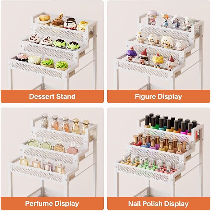Makeup Organizer Storage with Drawers, 13 Inch Bathroom Stand Large Floor Rolling Skincare Organizer Cart, 3-Tier Vanity Tray Stand for Cosmetics, Nail Polish, Perfume Display Cases Holder