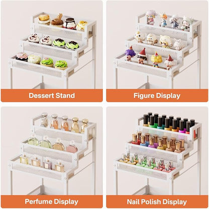 Makeup Organizer Storage with Drawers, 13 Inch Bathroom Stand Large Floor Rolling Skincare Organizer Cart, 3-Tier Vanity Tray Stand for Cosmetics, Nail Polish, Perfume Display Cases Holder