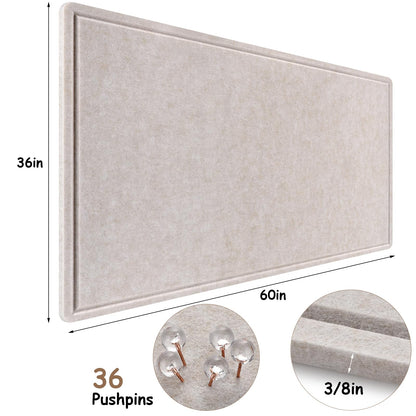 Large Bulletin Board, Foldable 60x36 Inches Cork Board Alternative, Large Felt Board Decorative Pin Board for Wall, Foldable Photo Board Self-Adhesive Vision Board with 36 Pushpins Light Khaki