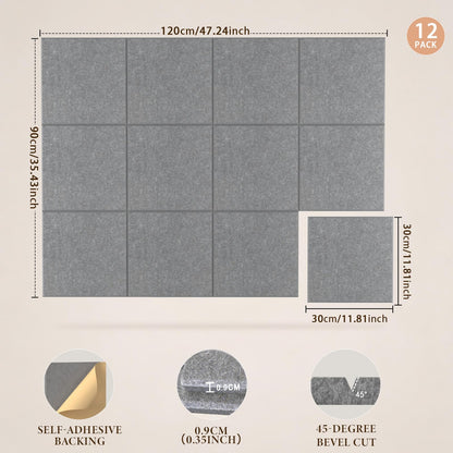 JBER Large Felt Bulletin Board 48"x36" - 12 Pack Felt Wall Tiles, Cork Board Alternative to Use in Office & Home Decor, Classroom Decor, Vision Board to Display Your Photos(Light Gray)
