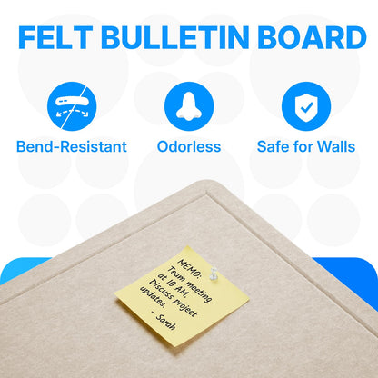 OWLKELA 36 x 24 inch Felt Bulletin Board, Self-Adhesive Pin Board with 20 Pushpins, Cork Board Alternative for Office Home School, Oatmeal