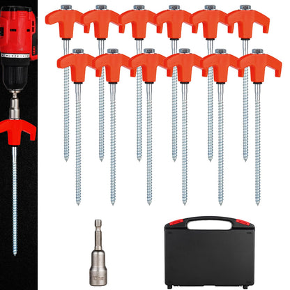 12 Pack Screw in Tent Stakes Heavy Duty,8 ’’ Ground Anchors Screw in,Metal Stakes with Hex Head Driver and Sturdy Storage Box. (12, Orange)