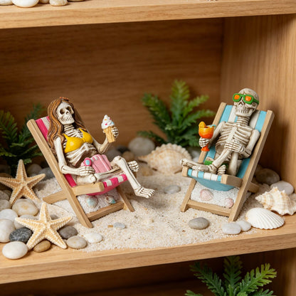 Summerween Skeleton Summer Decor - Resin Set of 2 Skeletons Summer Decorations for Home Tropical Themed Collectible Figurines for Beach Halloween Party & Home Decor Accents 2 x 4 x 4 Inches DiliComing