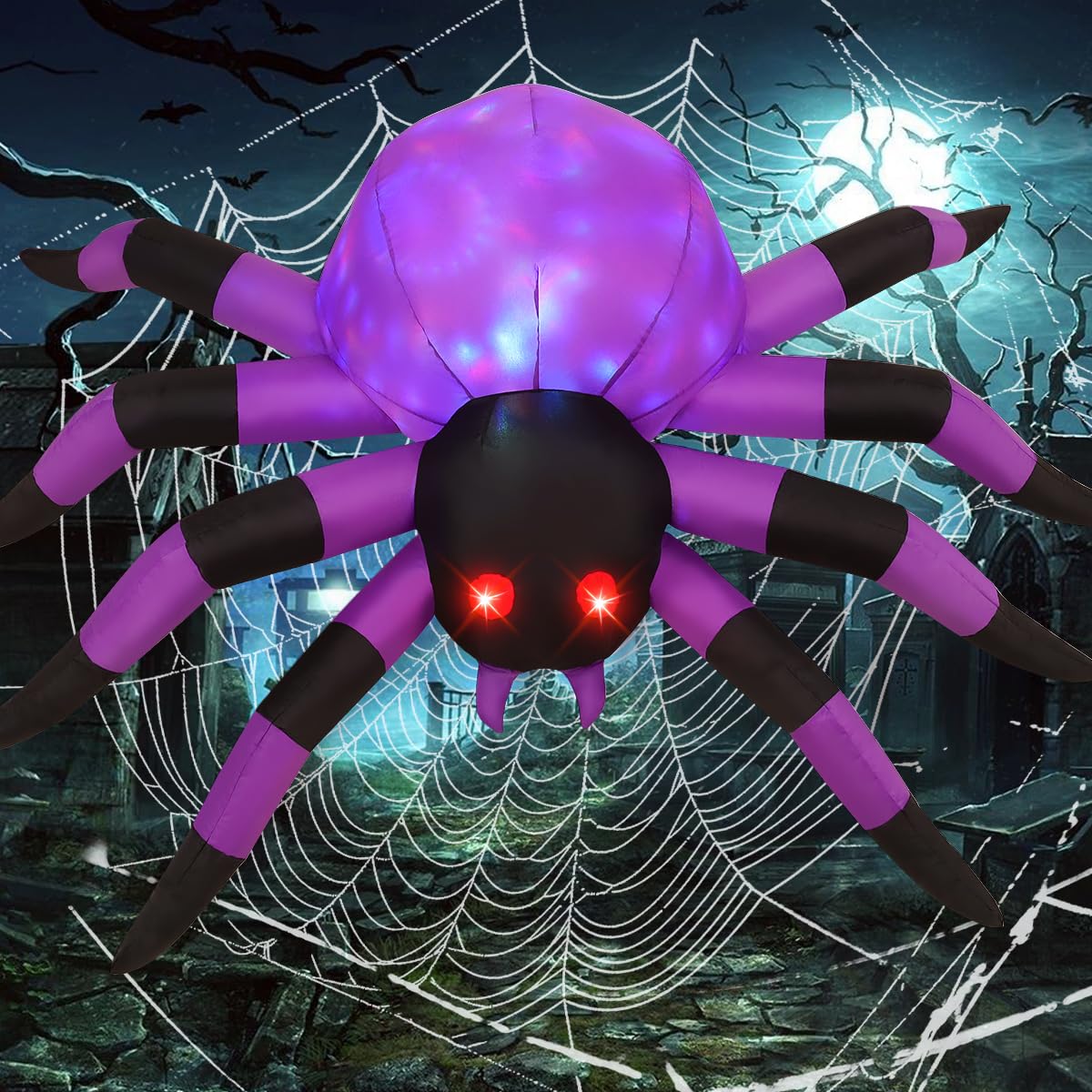 GOOSH 6.7 FT Width Halloween Inflatable Spider Outdoor Decoration with Magic Light, Blow Up Yard Inflatables Holiday Inflatables for Outdoor Yard Garden Lawn Decor